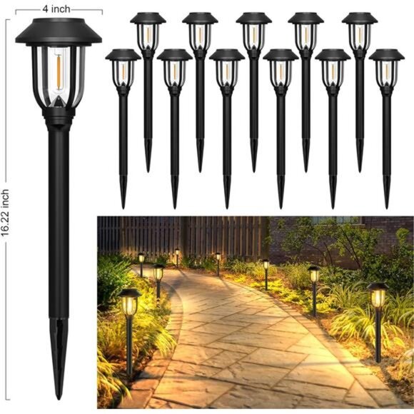 12 Pack Solar Lights Outdoor Waterproof Pathway Yard Garden Driveway Warm White - Picture 2 of 7